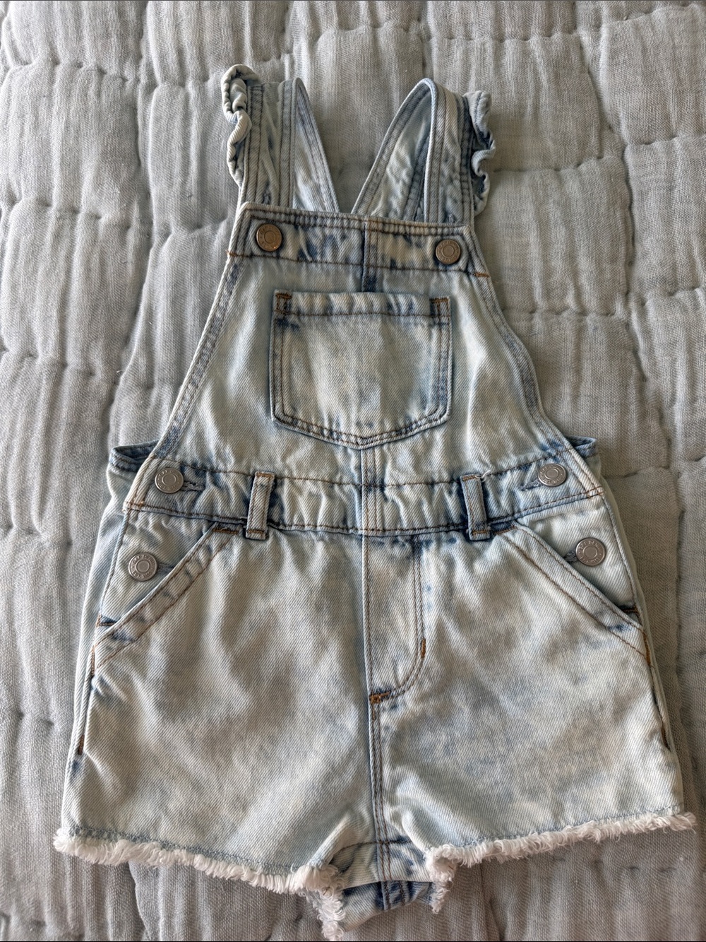 GAP Light Blue Washed Denim Short Overalls